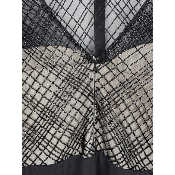 Adrianna Papell Plaid Beaded Formal Dress Women's 10 Black Side Slit Elegant - Picture 11 of 15